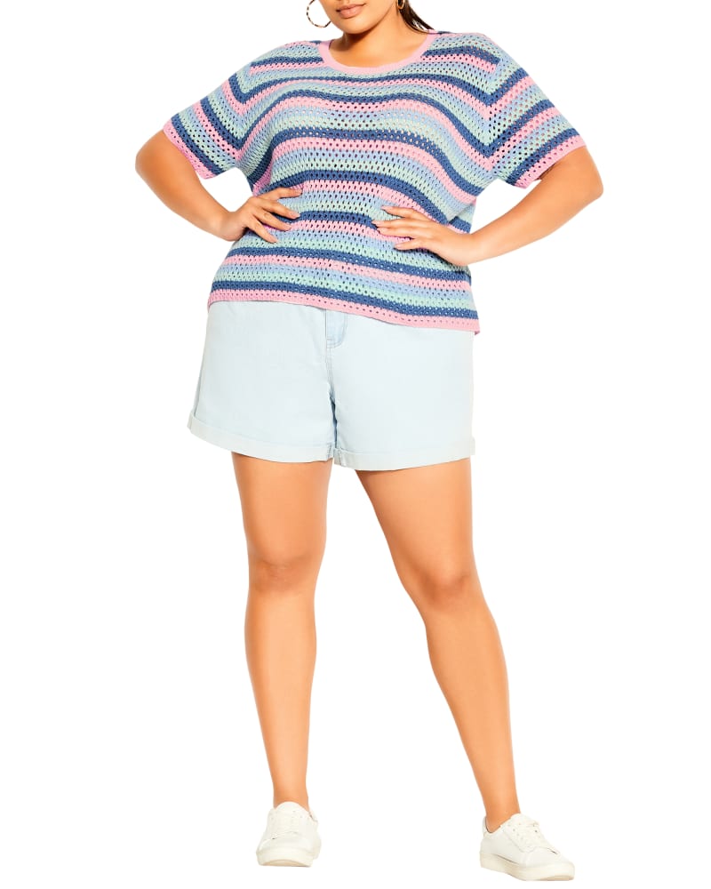 Front of a model wearing a size L TOP MULTI CROCHET in Multi Pastel by CCX. | dia_product_style_image_id:288086